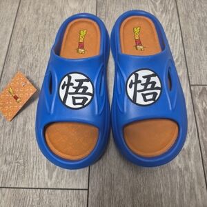 Mens Dragon Ball Z Goku Blue Slide Sandals with Orange Footbed - Style